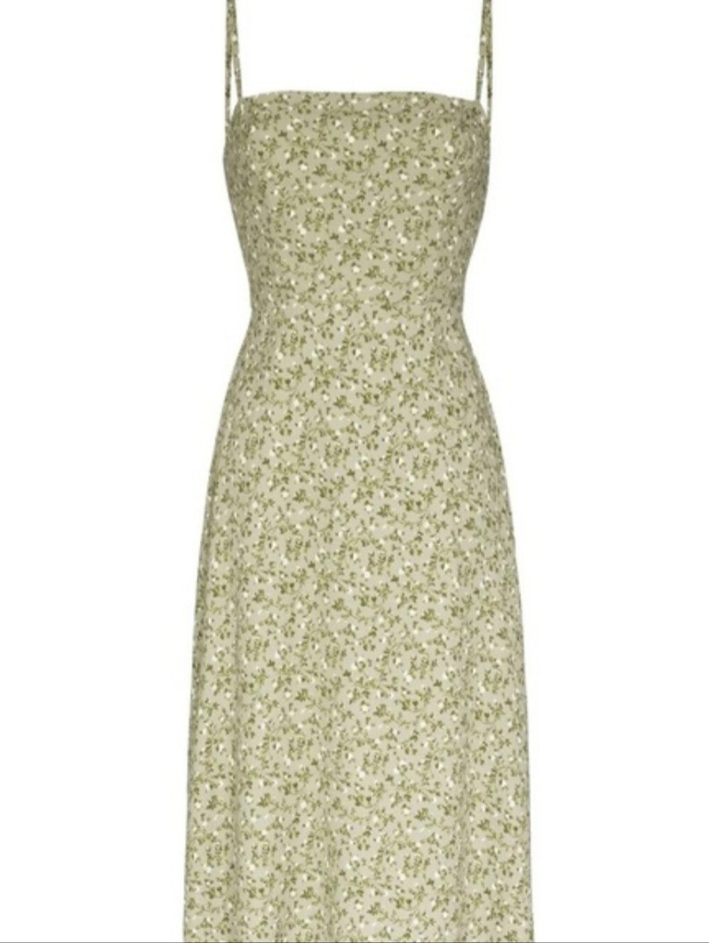 Reformation Olive Green Floral Spaghetti-Strap Midi Dress In Colour Juniper
